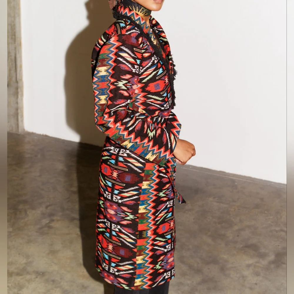NEVER FULLY DRESSED 🏷️NWT Bright Native Tribal Ikat Embroidry Blanket Coat XL - Picture 7 of 14
